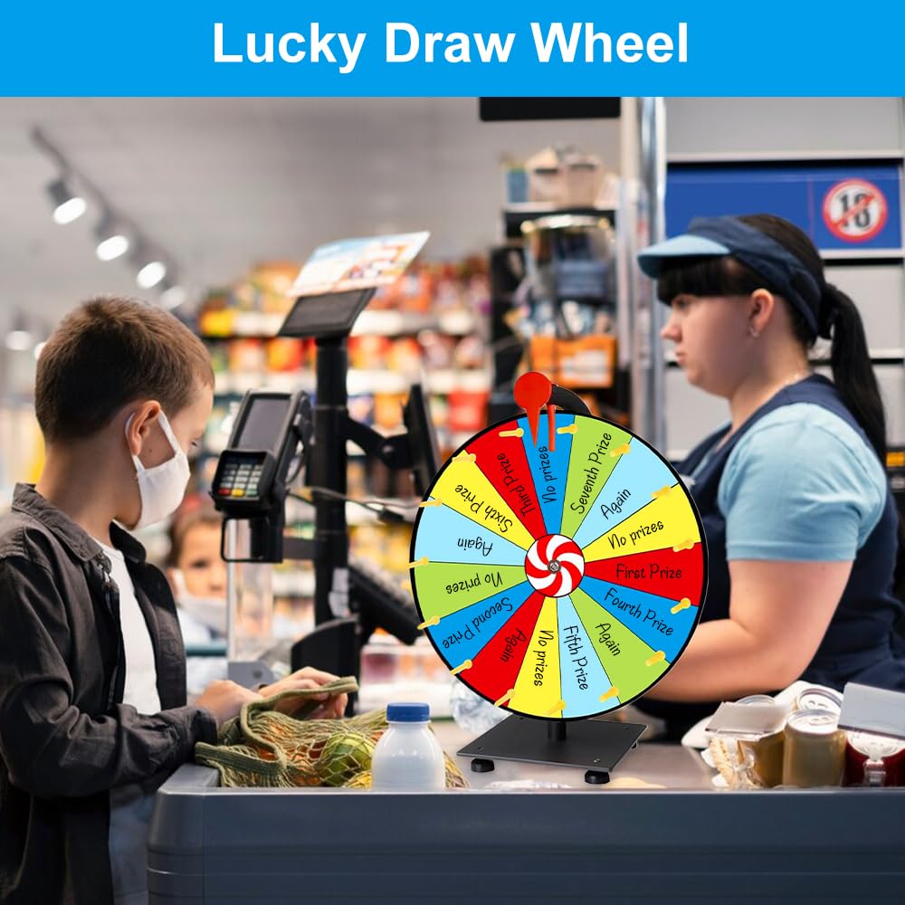 Ruota della Fortuna per Girare, Giocattolo con Gomma e Pennarello, 15 Slots Spinning Prize Wheel, Ruota della Fortuna per Giochi della Lotteria, Giochi di Parole, Carnevale