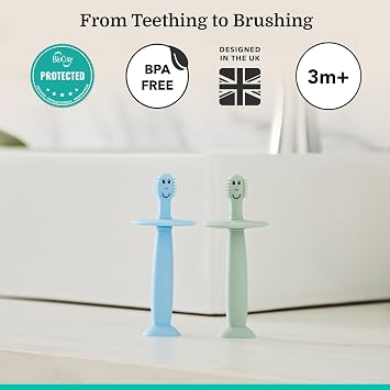 Matchstick Monkey Baby Training Toothbrush, Mint Green & Light Blue