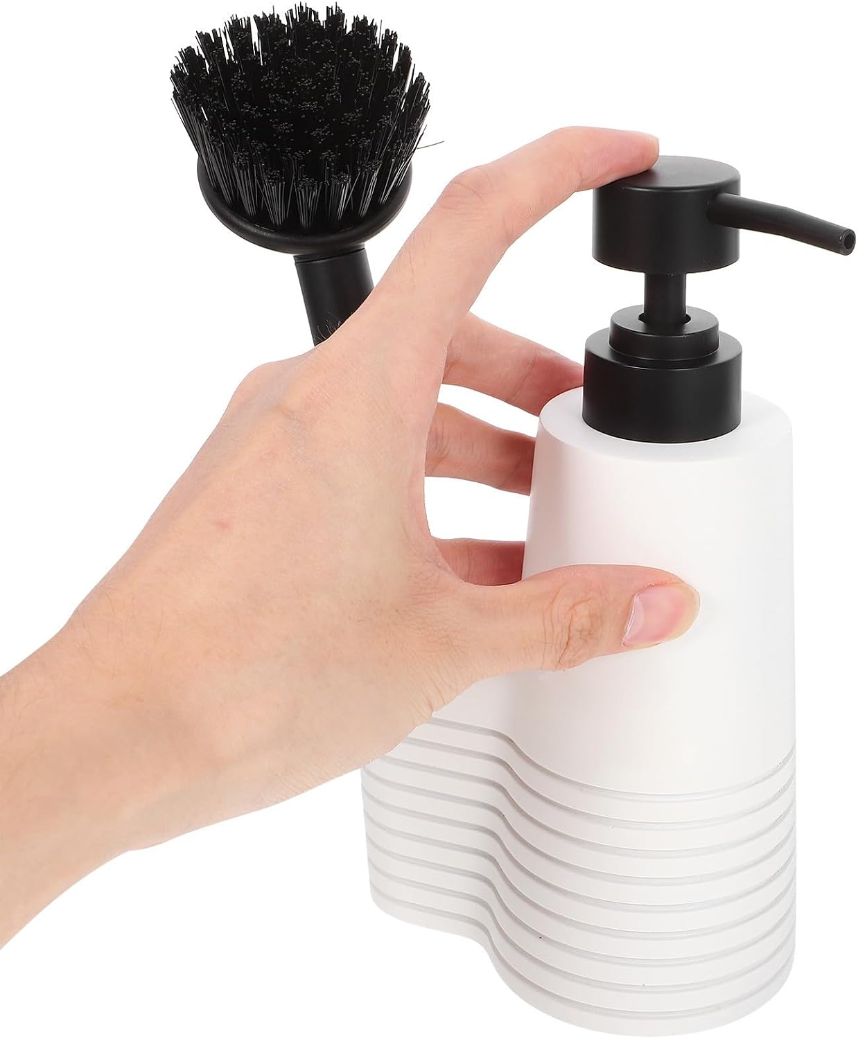 BETOOKY 300ml White Plastic Lotion Bottle with Pump Dispenser and Cleaning Brush, Portable Multi-Functional Bathroom and Laundry Room Soap Dispenser