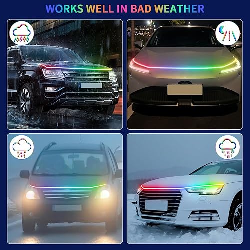 Miniatura 3 de 1797 Tira de luz LED para capó RGB dinámico escaneo arranque exterior coche DRL señal de giro kit impermeable 71 pulgadas 12V