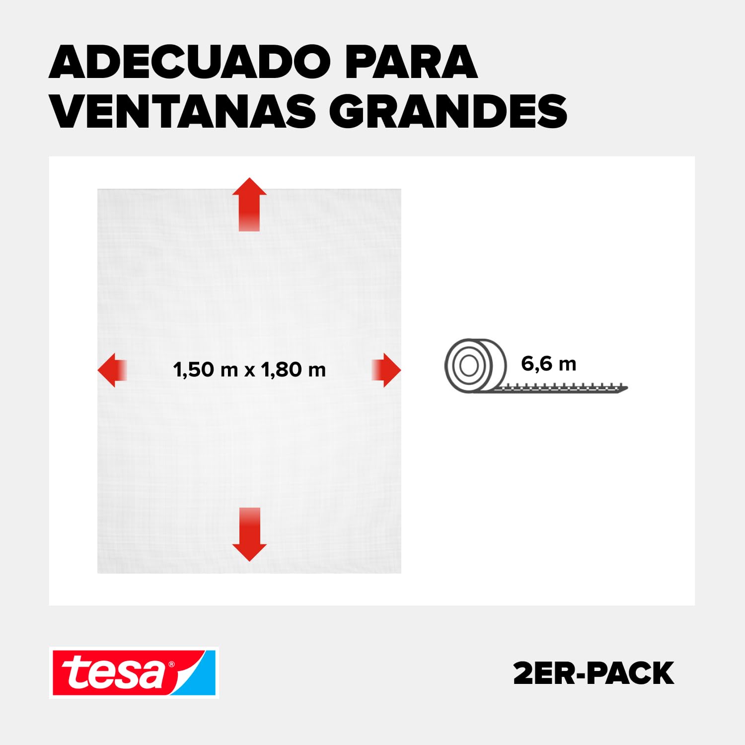 tesa INSECT STOP H&L Fly Screen for Window - mosquitera con cinta autoadhesiva, corte a medida, sin taladrar, blanco - 1x 150 x 180 cm