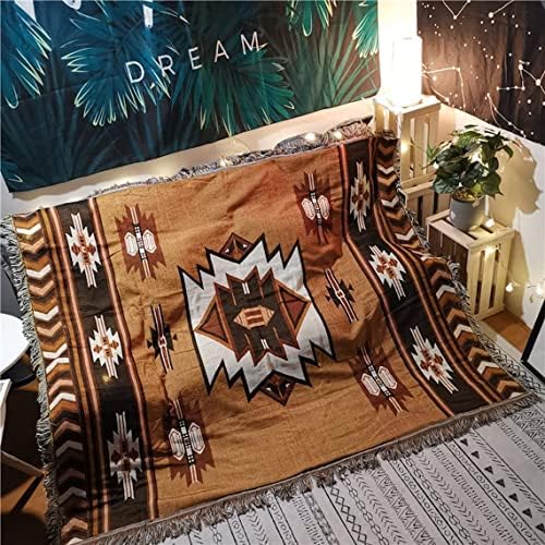 CCHYF Aztec Throw Blanket Native American Blanket Southwestern Boho Decor Reversible Woven Tassels Mexican Blankets and Throws for Couch Bed Chair Wall Livingroom Outdoor Travel Brown 63"x87"