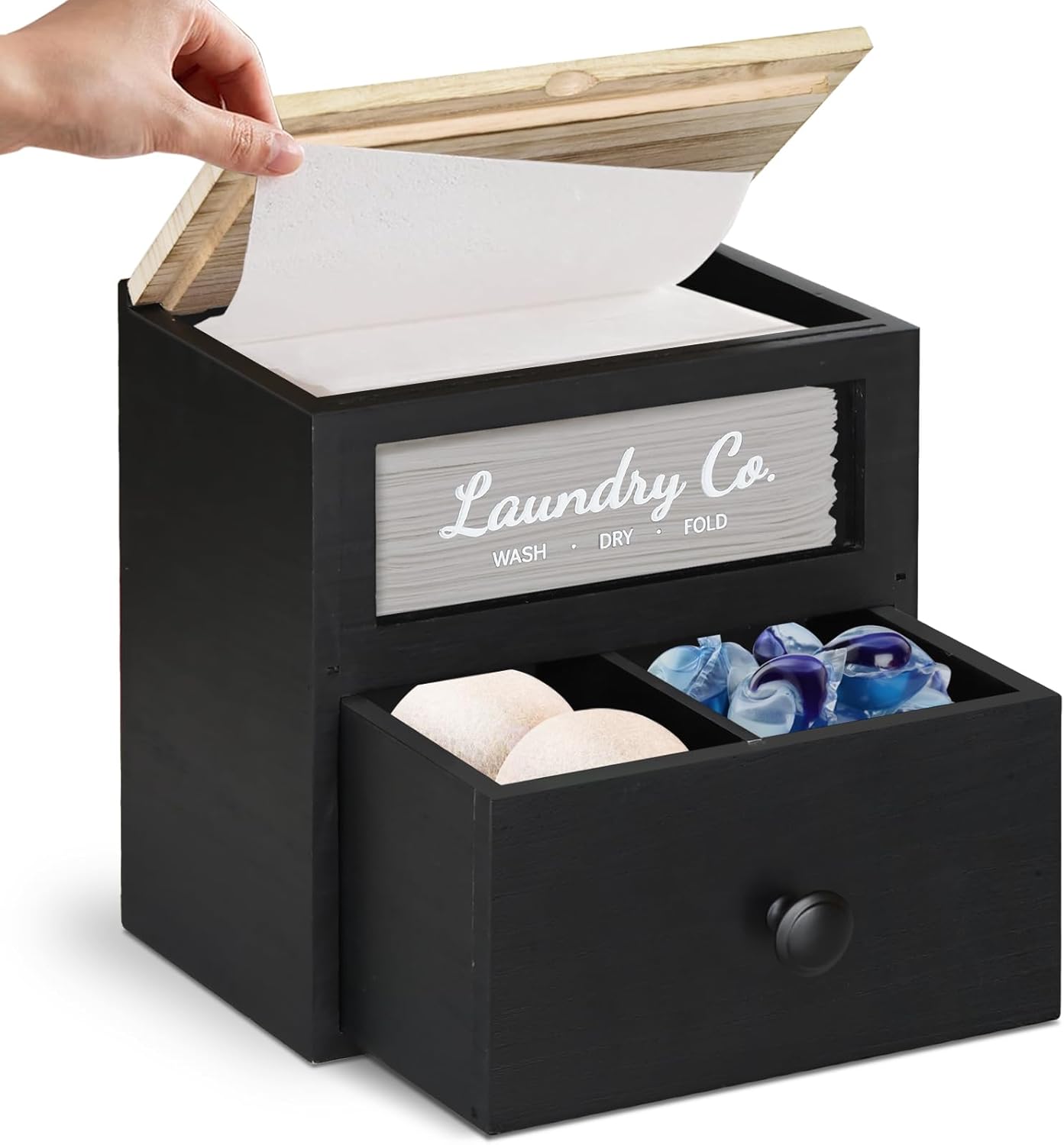 Dryer Sheet Holder with Drawer, Wood Dryer Sheet Container for Laundry Counter ,2