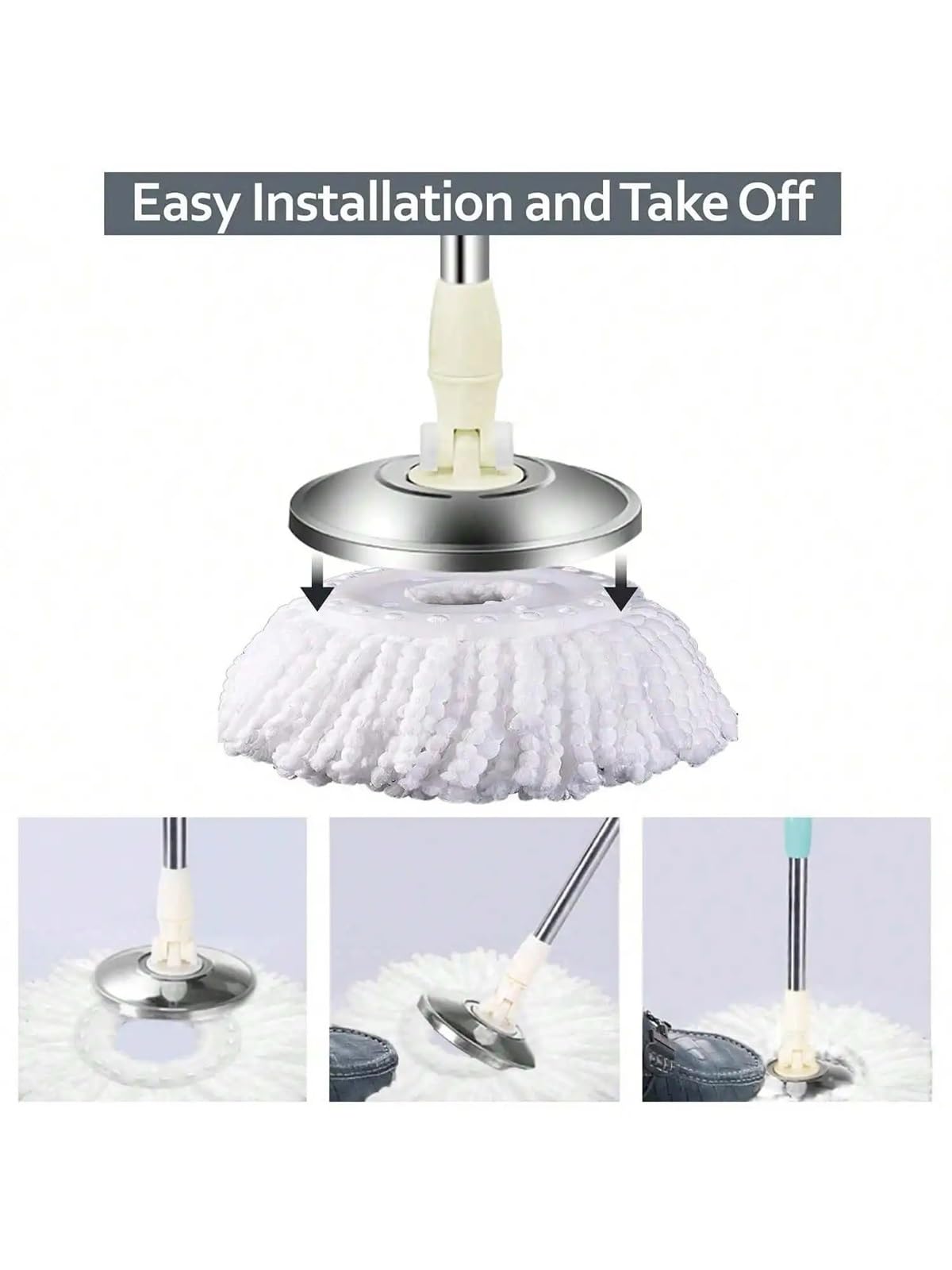 Cabeza de fregona Paquete de 4 Cabezales fregona giratoria Microfibra tamaño estándar(6 Pack mop)