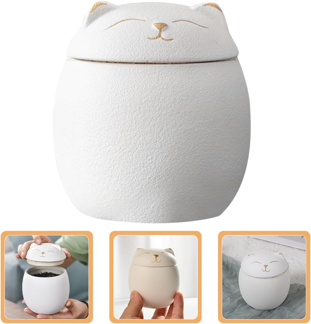 Luxshiny Cute Cat Ceramic Tea Canister with Lid, Sealed 180ml Storage Jar image 5