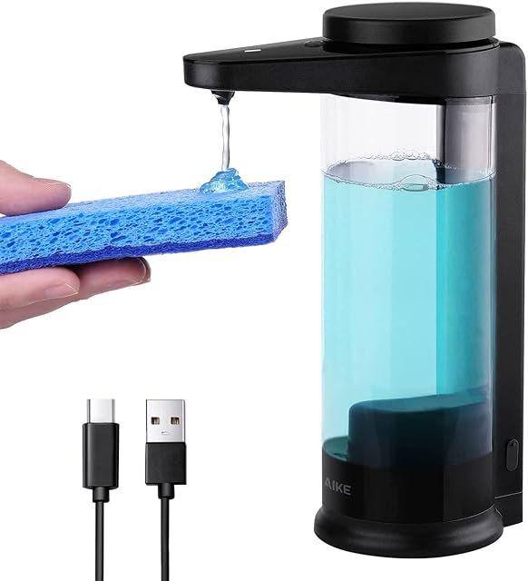 AIKE 500ml/17oz Rechargeable Automatic Soap Dispenser, Hand Soap Dispenser Wall Mounted or Tabletop Placed with Adjustable Output, Liquid Soap Dispenser for Kitchen Sink