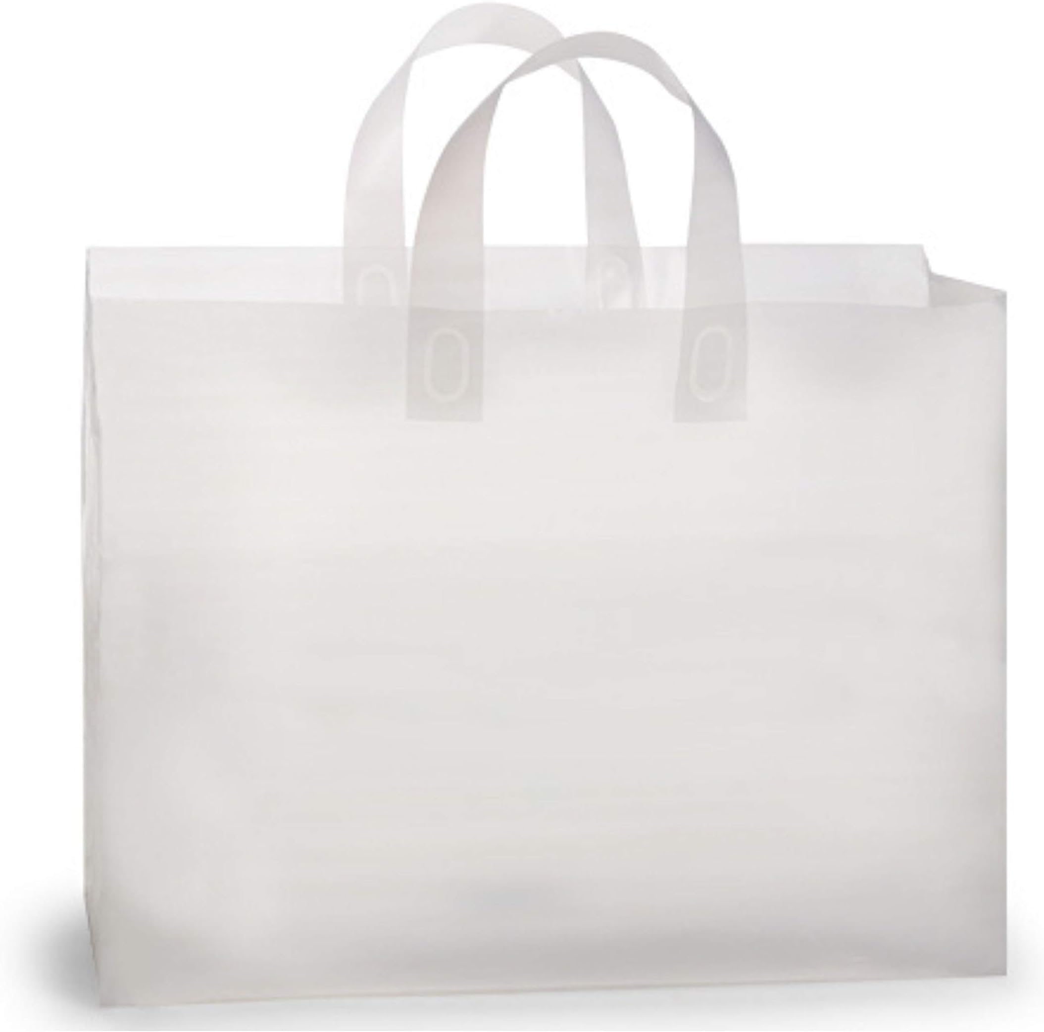 Shopping Bags Large, Clear Gift Bag with Handle 16" x 12" x 6" Gusset with Cardboard for Retail Merchandising (50 Count) Thicker 3 mil