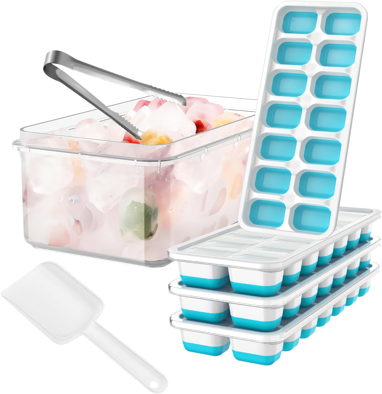 Ice Cube Tray 4 Pack, GEWTYOD Silicone Ice Cube Trays for Freezer, 56-Ice Trays for Freezer, Stackable Flexible Silicone, BPA Free Stackable Ice Tray for Cocktail,Beer (Blue)