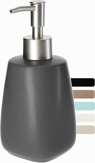 KADAX Dozownik mydła z pompką, pojemność 400ml, matowy dozownik balsamu z ceramiki, dozownik do mydła w płynie, dozownik płynu do mycia naczyń (antracyt)