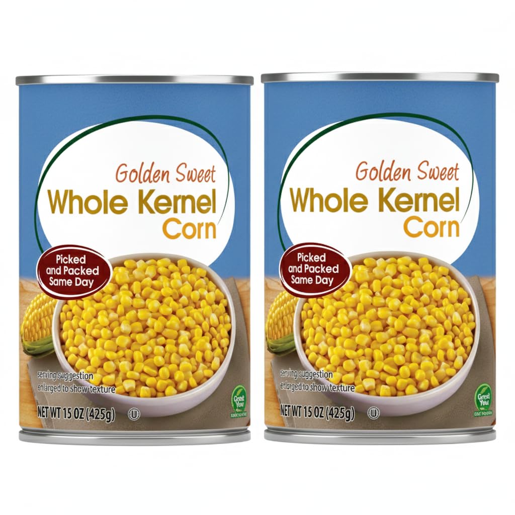 Golden Sweet Whole Kernel Corn 15 oz 2 Pack - Fresh Picked Ready-to-Serve Canned Corn for Tacos Salsa Chowder