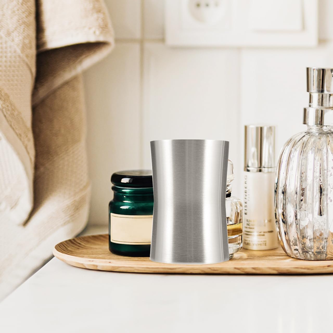 Cabilock 2pcs Stainless Steel Water Cup, Brushed Nickel Bathroom Cup Tooth Brushing Holder, Metal Toothbrush Tumbler Toothpaste Mug for Travel, Camping, Home, Bathroom