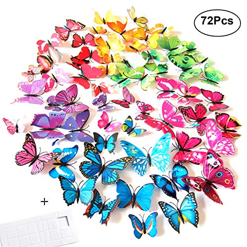 72 piezas pegatinas de pared de mariposa 3D calcomanías de pared de arte artesanal decoración de sala de guardería de bricolaje sala de hogar sala de clase (colorido)