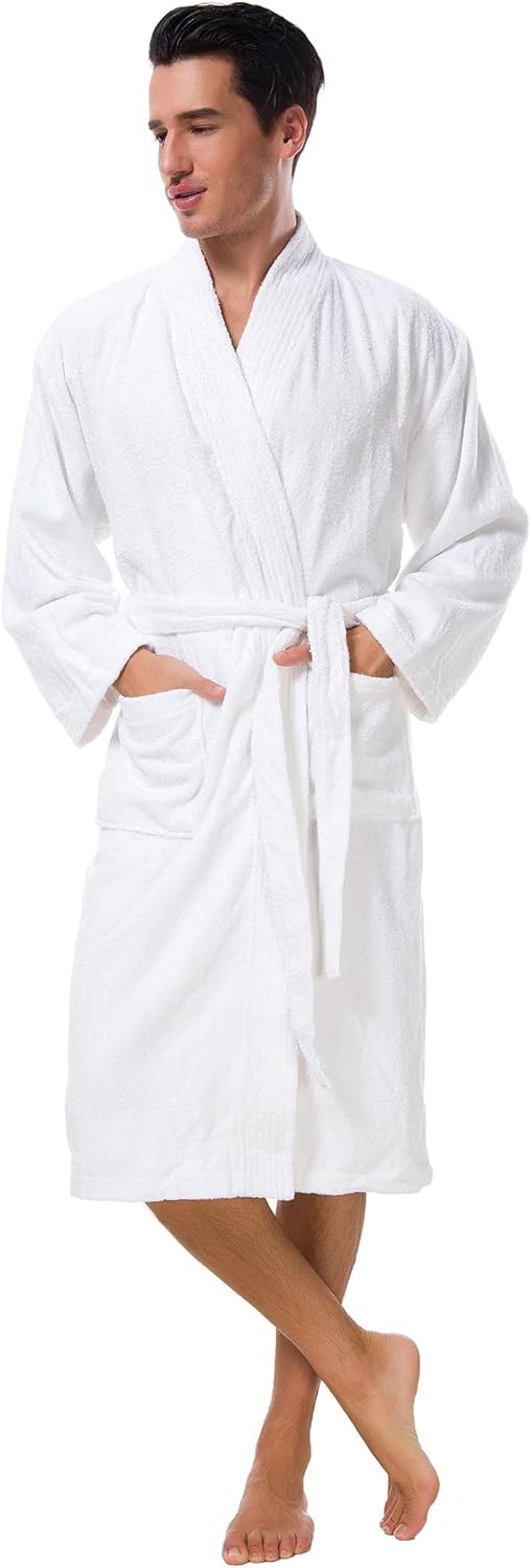 SIORO Men's Terry Cotton Robe, Absorbent Kimono Towel Bathrobe for Spa and Hotel, Soft Shower Calf Length Cloth with Pockets