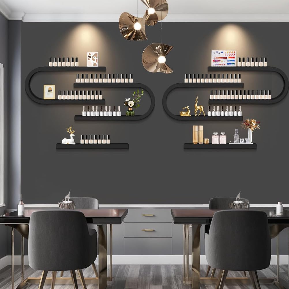 Porta Smalti A Forma di U da 2 Pezzi, Organizer per Oli Essenziali da Parete in Metallo, Espositori per Cosmetici, per Spa E Salone di Bellezza,Nero