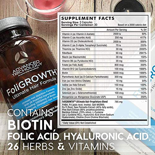 FoliGROWTH Ultimate Hair Nutraceutical – Get Thicker Hair, Reverse Diffuse Thinning Guaranteed - Gluten Free, Vegetarian, 3rd Party Tested - High Potency Biotin, Hair Loss Supplement, Hair and Nails