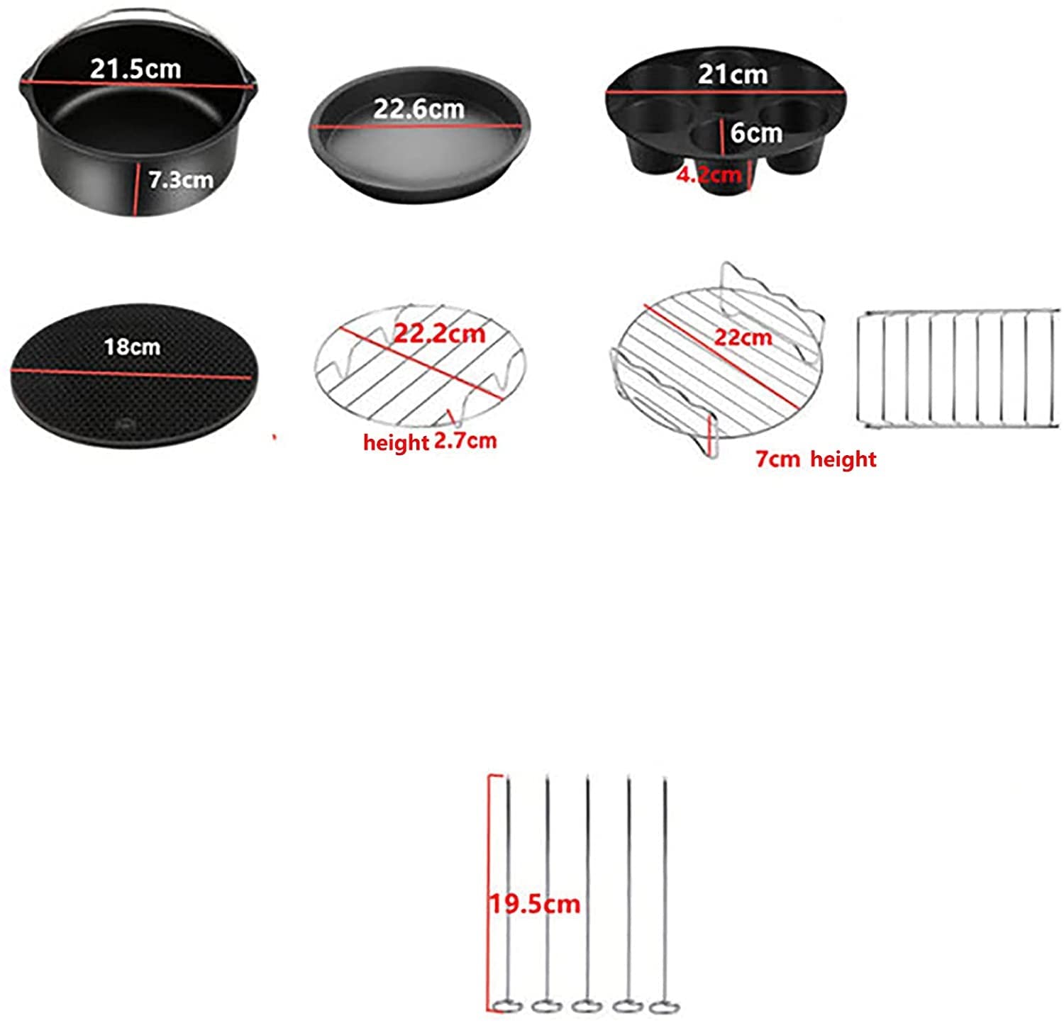 9 Pulgadas Accesorios Para Freidoras Sin Aceite Accesorios De Cocina 7 Kits Compatible Con Freidoras Sin Aceite Estándar 5,3-6,8 Cuartos De Galón O Más Incluye Bandeja Para Pizza, Tapete De Silicona