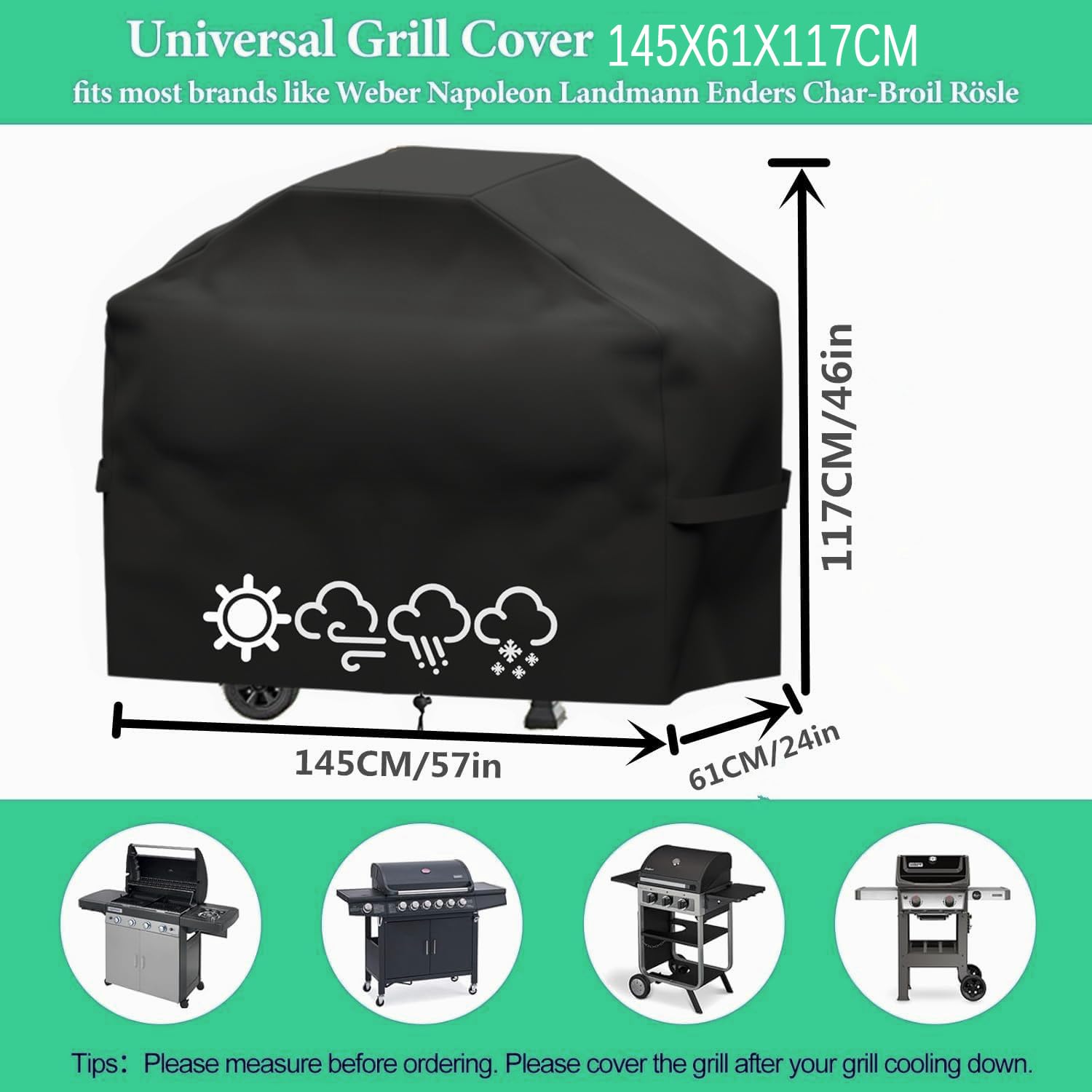 Copertura Barbecue Impermeabile 145x61x117 cm Anti Pioggia Polvere Sole Neve