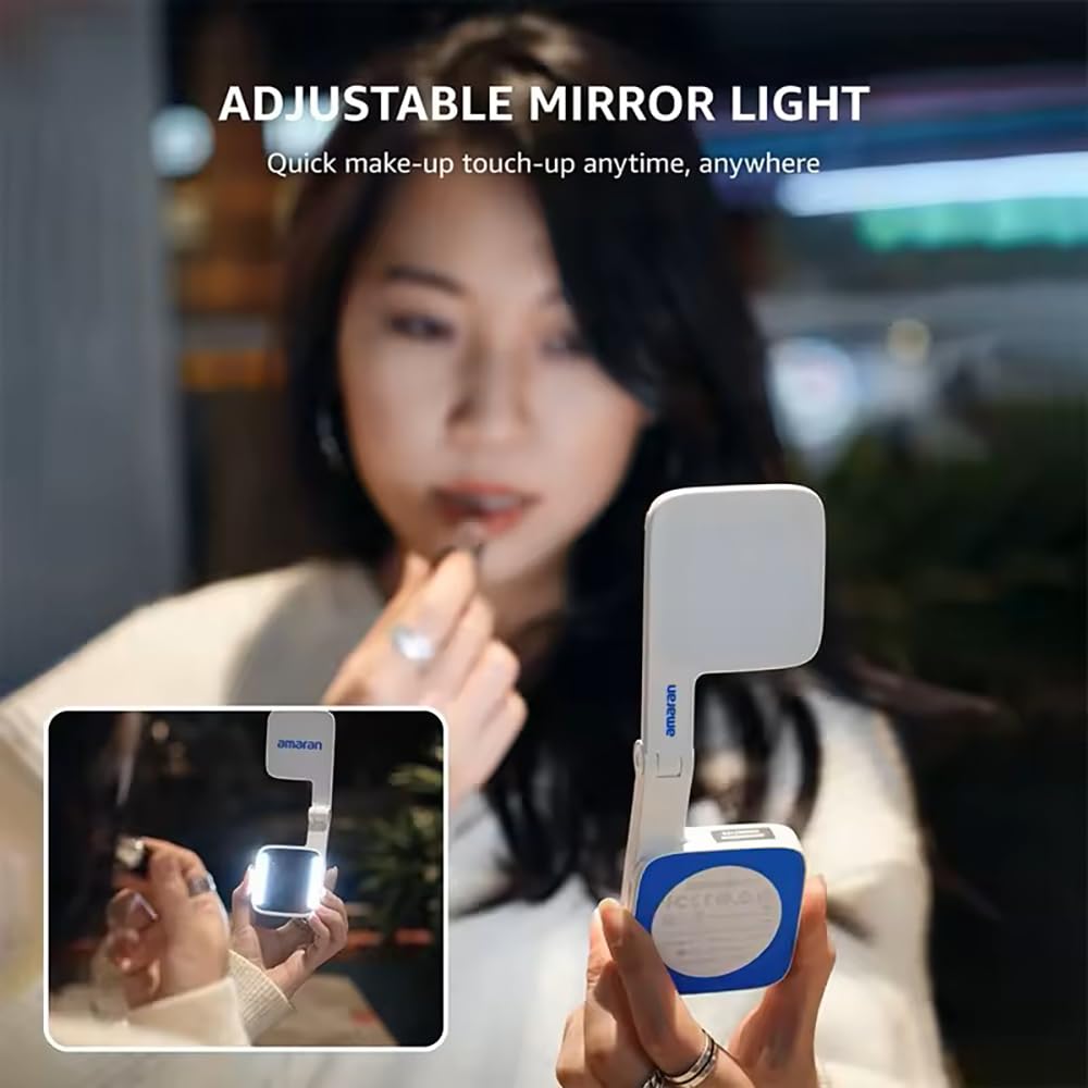 Amaran Go - Luce magnetica per telefono per selfie, doppia sorgente luminosa LED con specchio regolabile CCT 2700K-6500K, ricaricabile per selfie, trucco, videoconferenze, TikTok, per iPhone e Android