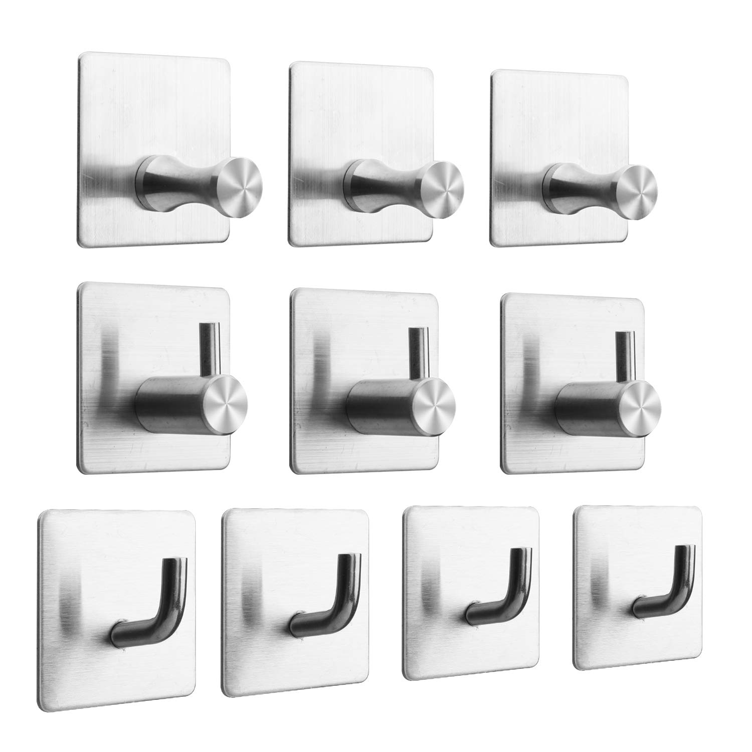 Wall Hooks Heavy Duty Hangers Upgrade Acrylic Adhesive Vaburs Stainless Steel Hooks Waterproof Door Hooks Bathroom Hooks Maximum Load 5KG (10 Packs)