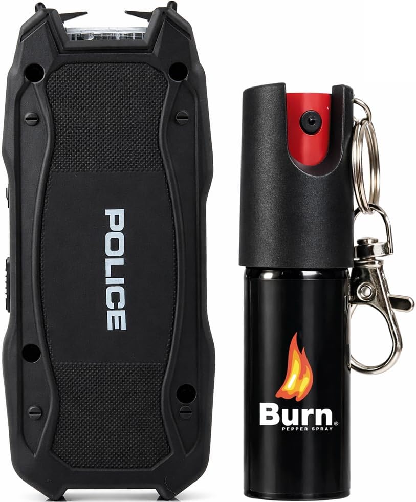 Police Stun Gun Burn Pepper Spray Combo Women Men Self Defense - 1901 Black