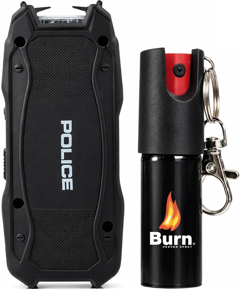 Police Stun Gun Burn Pepper Spray Combo Women Men Self Defense - 1901 Black