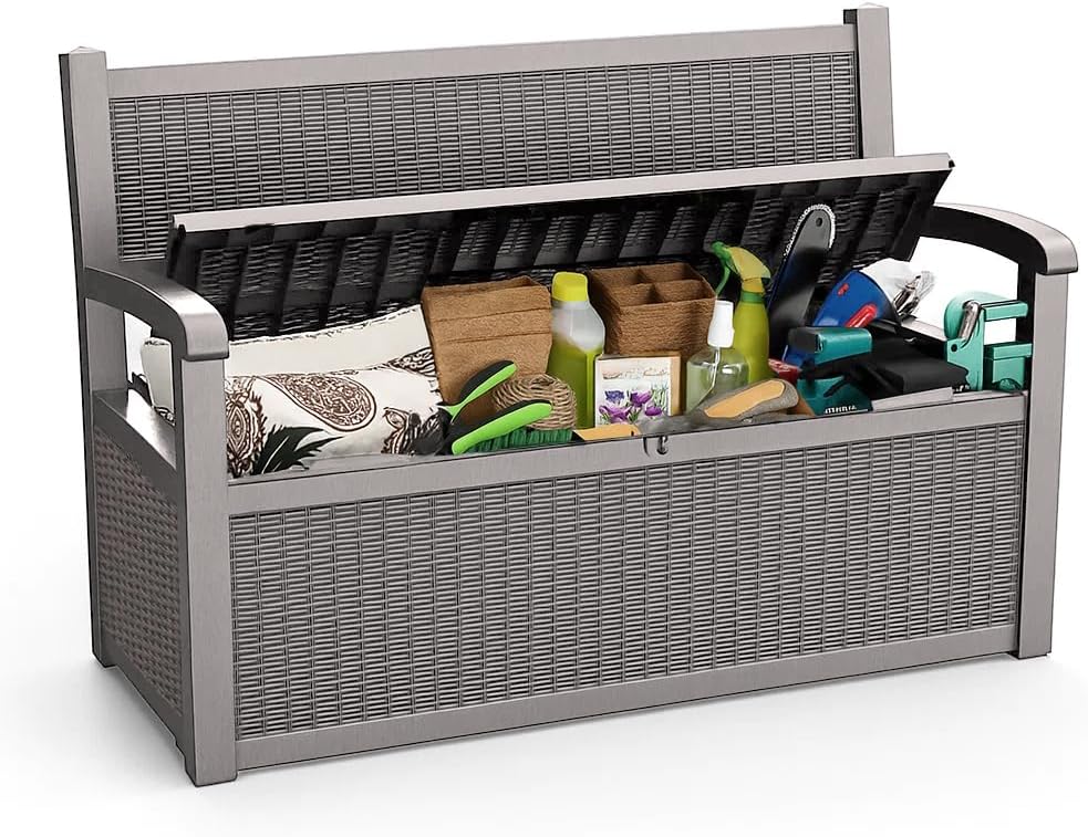 EFU Multifunctional Storage Bench | Two-in-One Weather-Resistant Resin Stool with Lockable Design & Heavy-Duty Capacity,Black