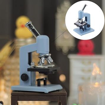 Blue Miniature Microscope, Plastic Dollhouse Mini Laboratory Tool for Dollhouse Science Scene, Experiment Scene Doll House Kit for 1:12 Scale