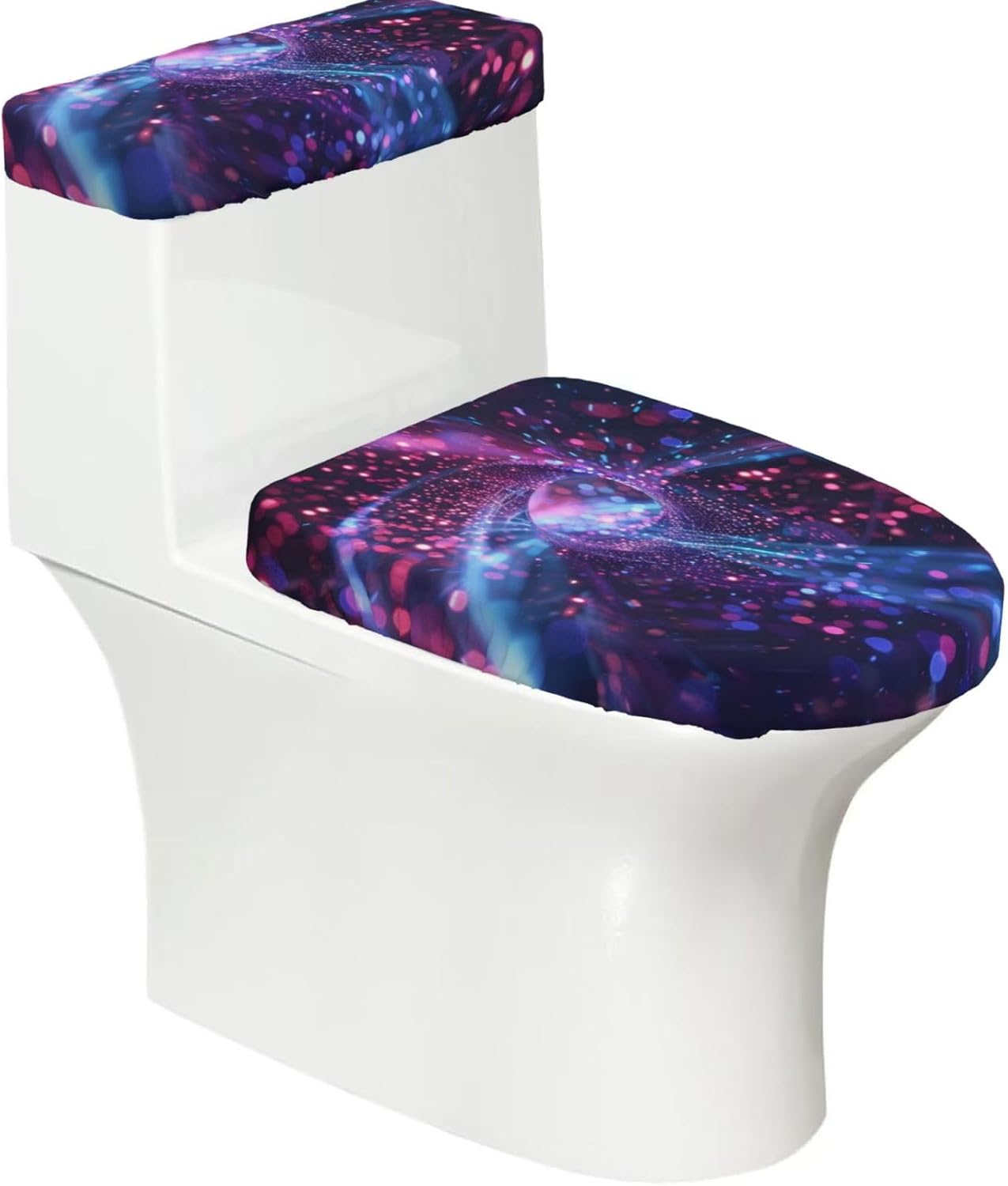 Huangguoshu Waterfall Toilet Lid Cover and Toilet Tank Lid Cover Set, 2-Piece Bathroom Toilet Lid Seat Cover Set Polyester Set for U/O/Long Shape Toilets