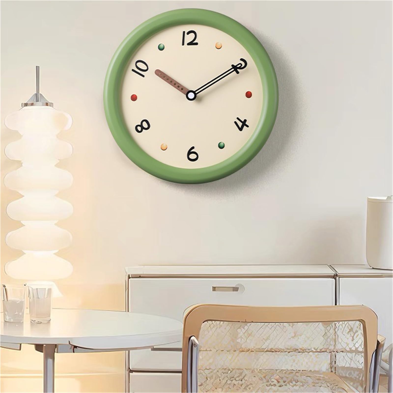 Cucina Orologio da parete in stile crema, funzionamento silenzioso, alimentato a batteria, versatile arredamento for la casa Decorazioni per interni(Green)