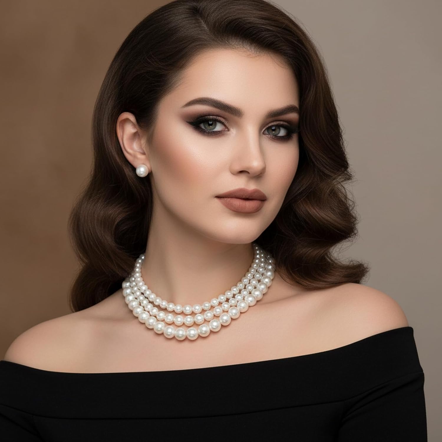 Layered Pearl Necklace for Women Boho Round Imitation Pearl Choker Necklace Multi Strands Vintage Choker for Women Wedding Bride Bridal Jewelry Gifts - Image 3