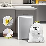 EKO 13 Gallon / 40-60 Liter, 60 Count Drawstring Trash Bags, Extra-Strong Unscented Garbage Bags, Easy-Dispense Roll for Kitchen & Household Use, Leak-Resistant, Code F, White