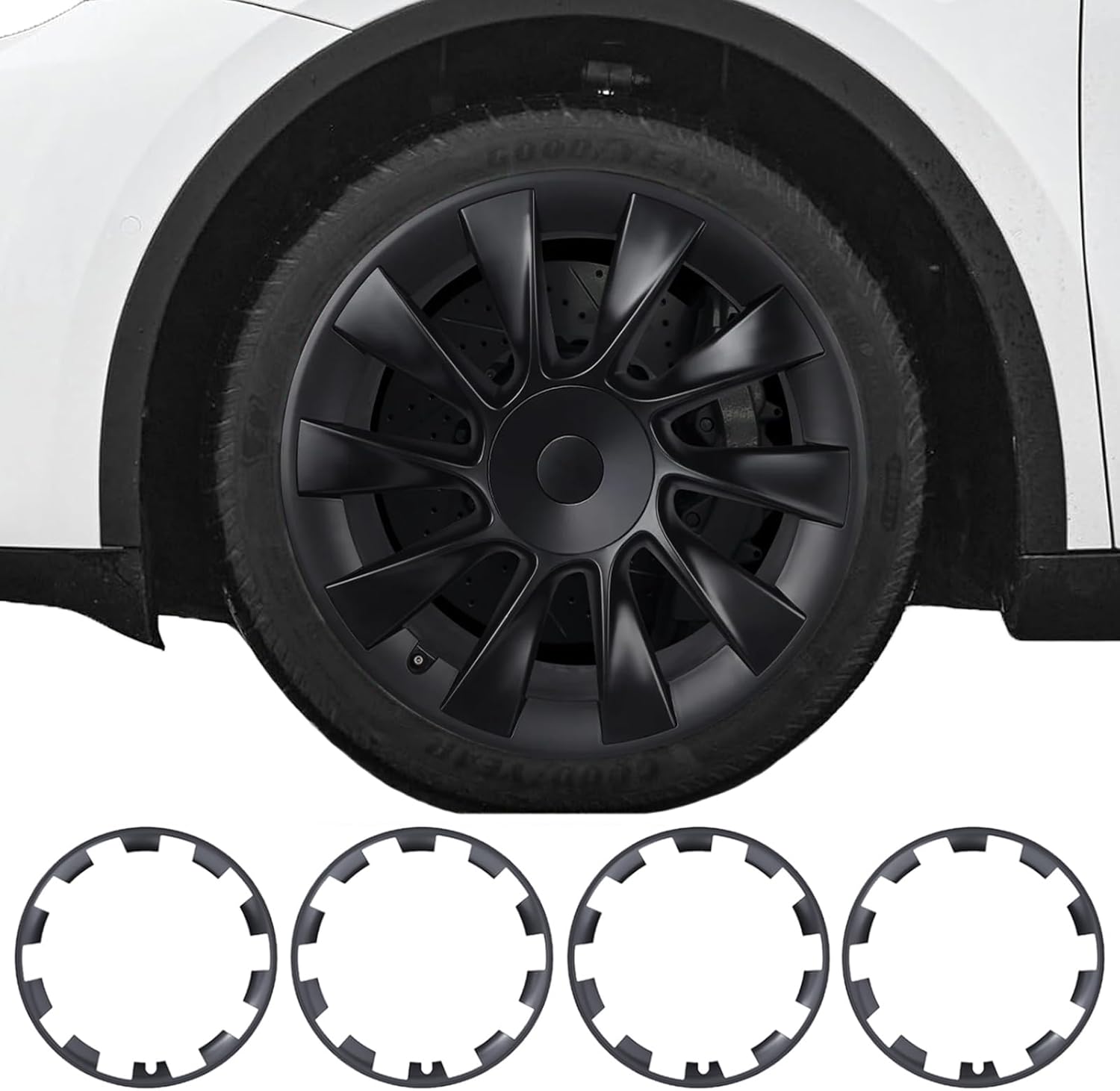 Wheel Rim Protector for Tesla Model Y 20 Inch Induction Wheels All-in-one Car Tire Trim Rings Rim Case Hubcaps Wheel Cover 2020-2024 Model Y Accessories (Matte Black, 20'' Model Y-4pcs) Matte Black 20'' Model Y-4pcs