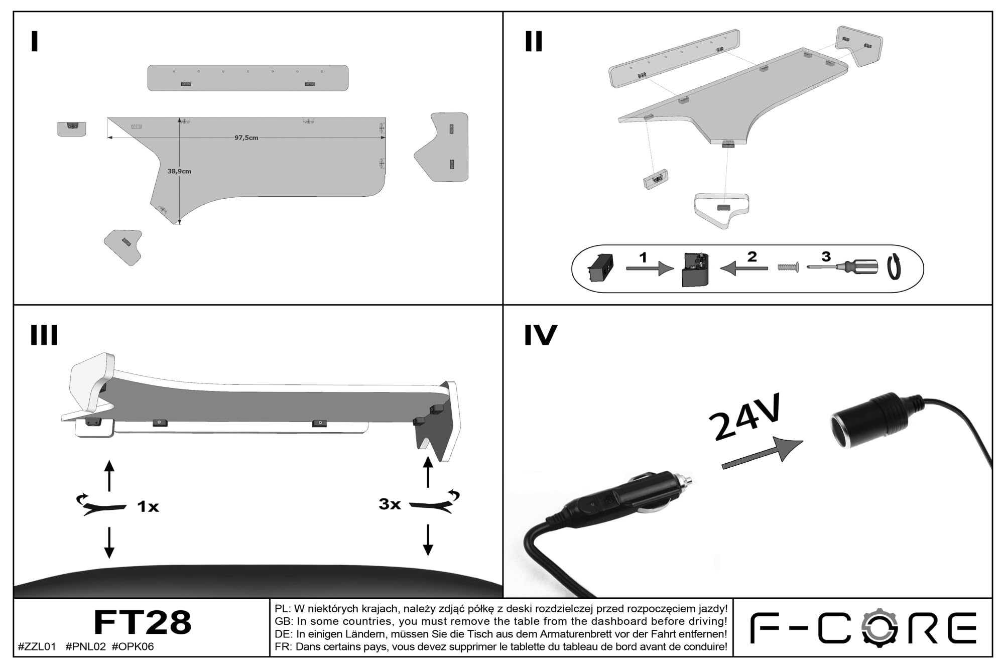 F-CORE Mesas al salpicadero camión Compatible con IVECO STRALIS HI-Way 01.13-12.16 STRALIS XP 01.16-12.19 STRALIS S-Way 03.19-12.23 Panel LED 24V Larga CHAMPÁN