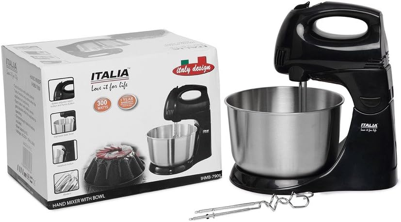 Versace ITALIA 300W Hand Mixer Blender with Bowl (Silver and Black)