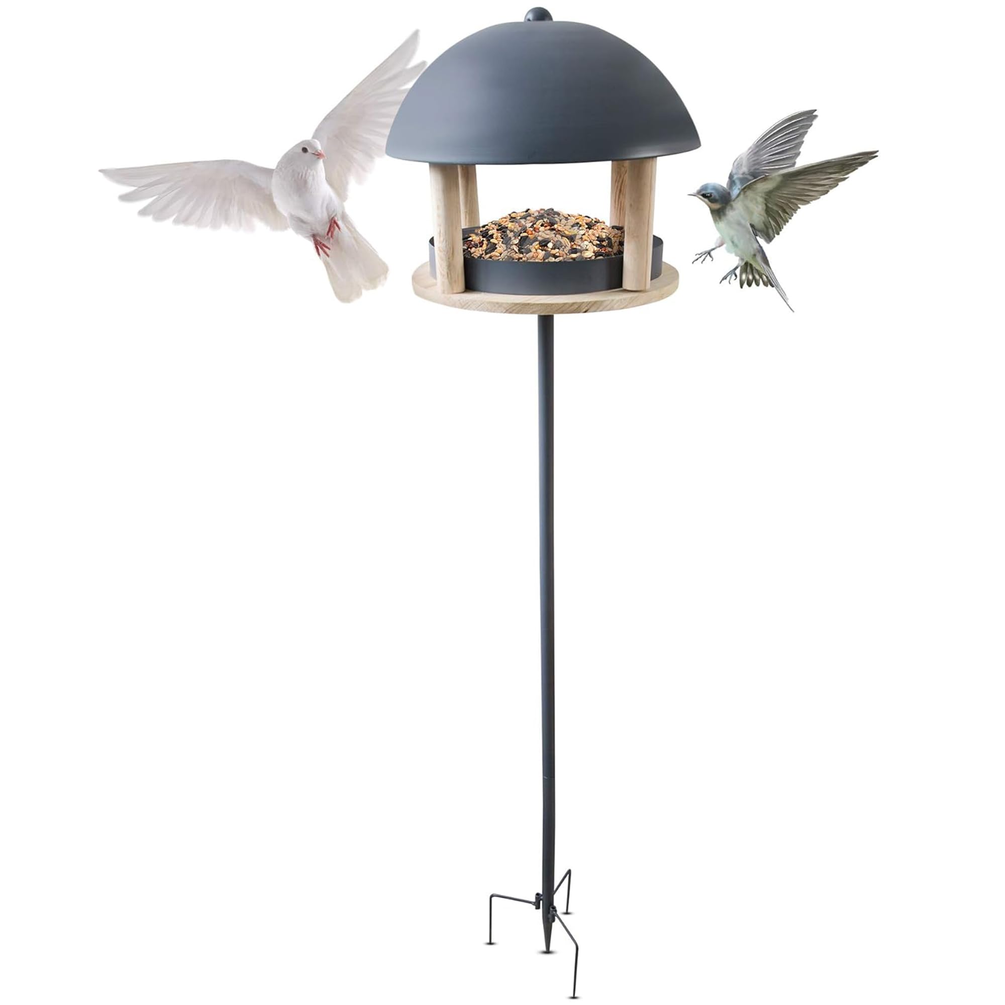 FiNeWaY Stylish Nordic Bird Table Feeder House With Dome Roof – Attracts Birds – Garden Feeding Station