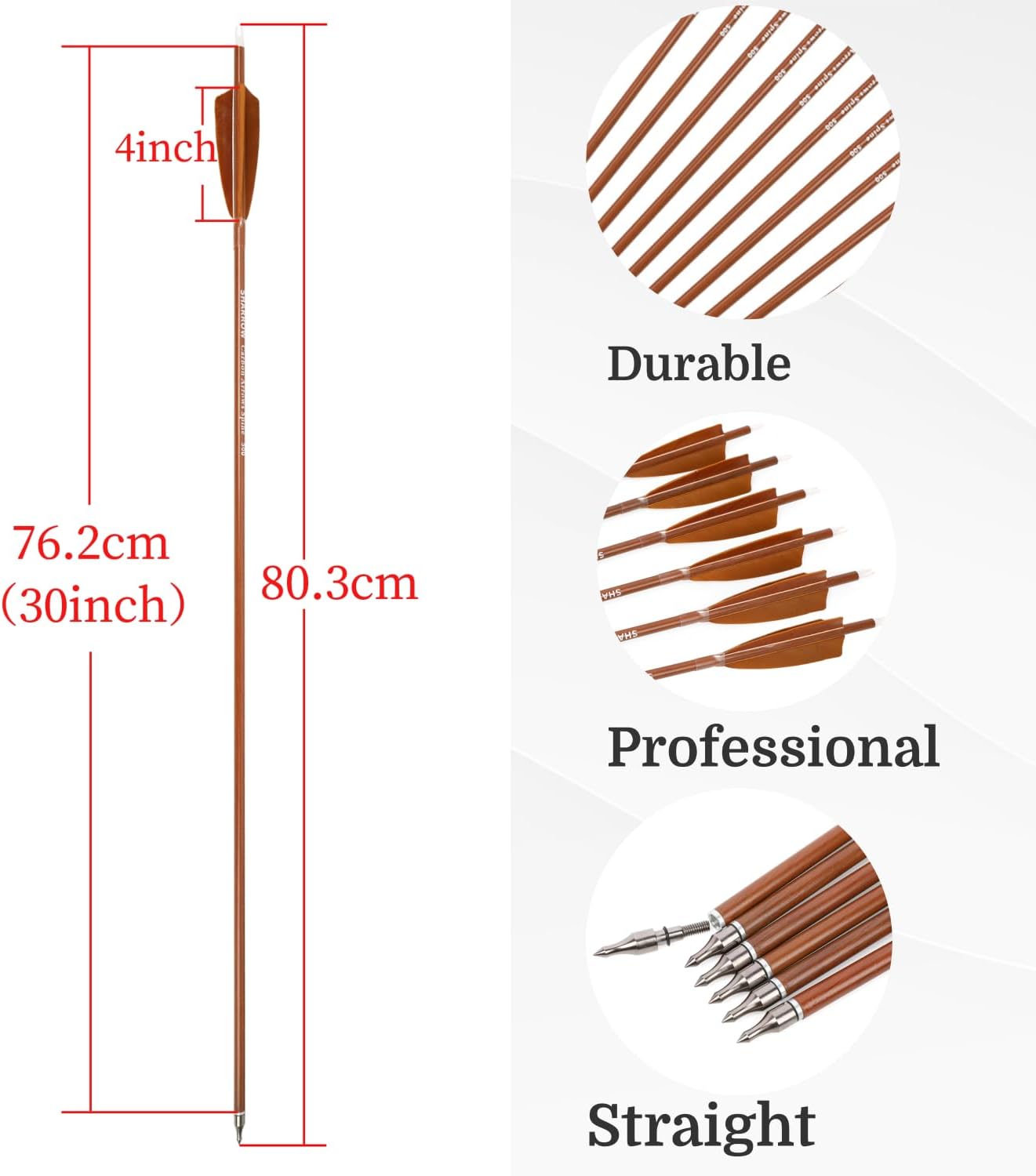 12PCS 31Inch Hybrid Carbon Arrow Practice Target Arrows with 4" Natural Feather Spine 500 Hunting Arrows with Replaceable Arrowhead for Compound and Recurve Bows