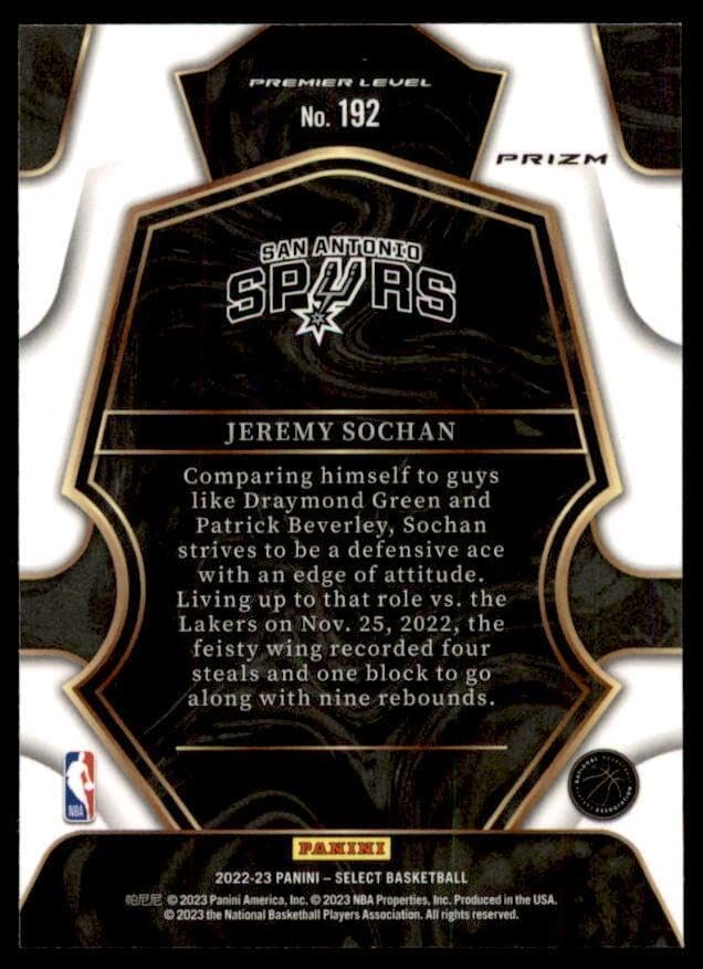 Jeremy Sochan Rookie Card 2022-23 Select Prizms White Purple #192 - Basketball Slabbed Rookie Cards