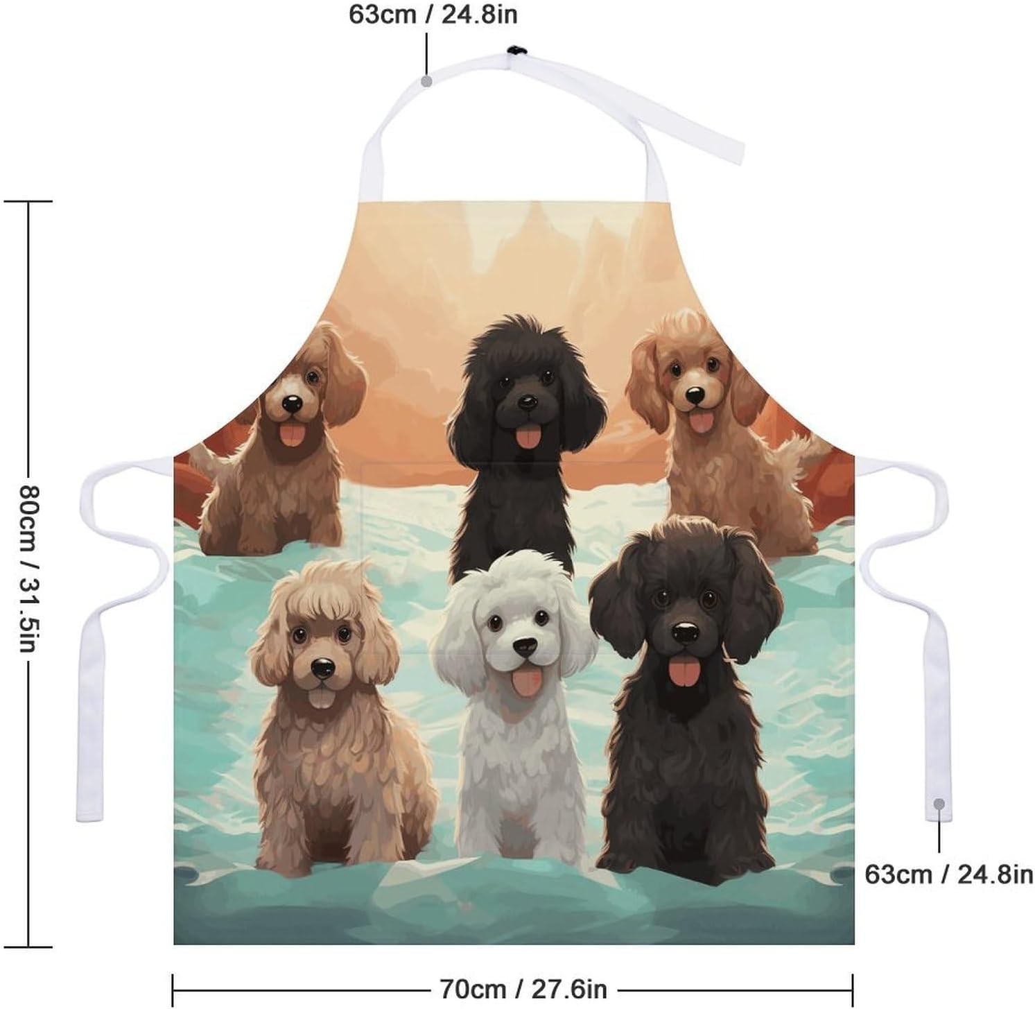 Poodles Dogs Apron Adjustable Chef Apron with Pocket for Men Women Waterproof Bib Apron Durable Cooking Apron for BBQ Baking Kitchen Cooking Apron