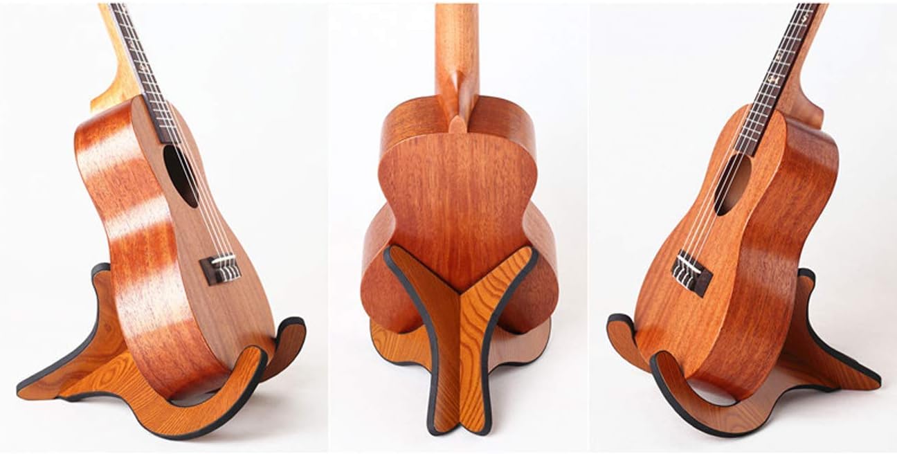 TIHOOD 2PCS Ukulele Stand Holder Wood Stand for Small Guitar, Violin, Banjo (Light Brown+Dark Brown)