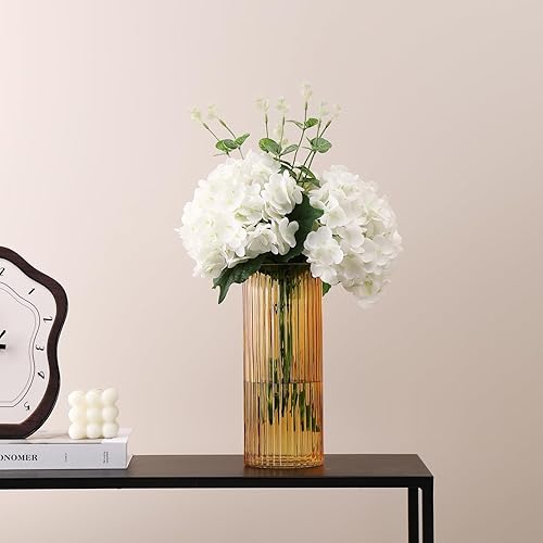 Miniatura 7 de Jarrón redondo de vidrio, florero de cristal, florero de vidrio acanalado, jarrón corto de vidrio, florero de vidrio ámbar para tulipanes, moderno