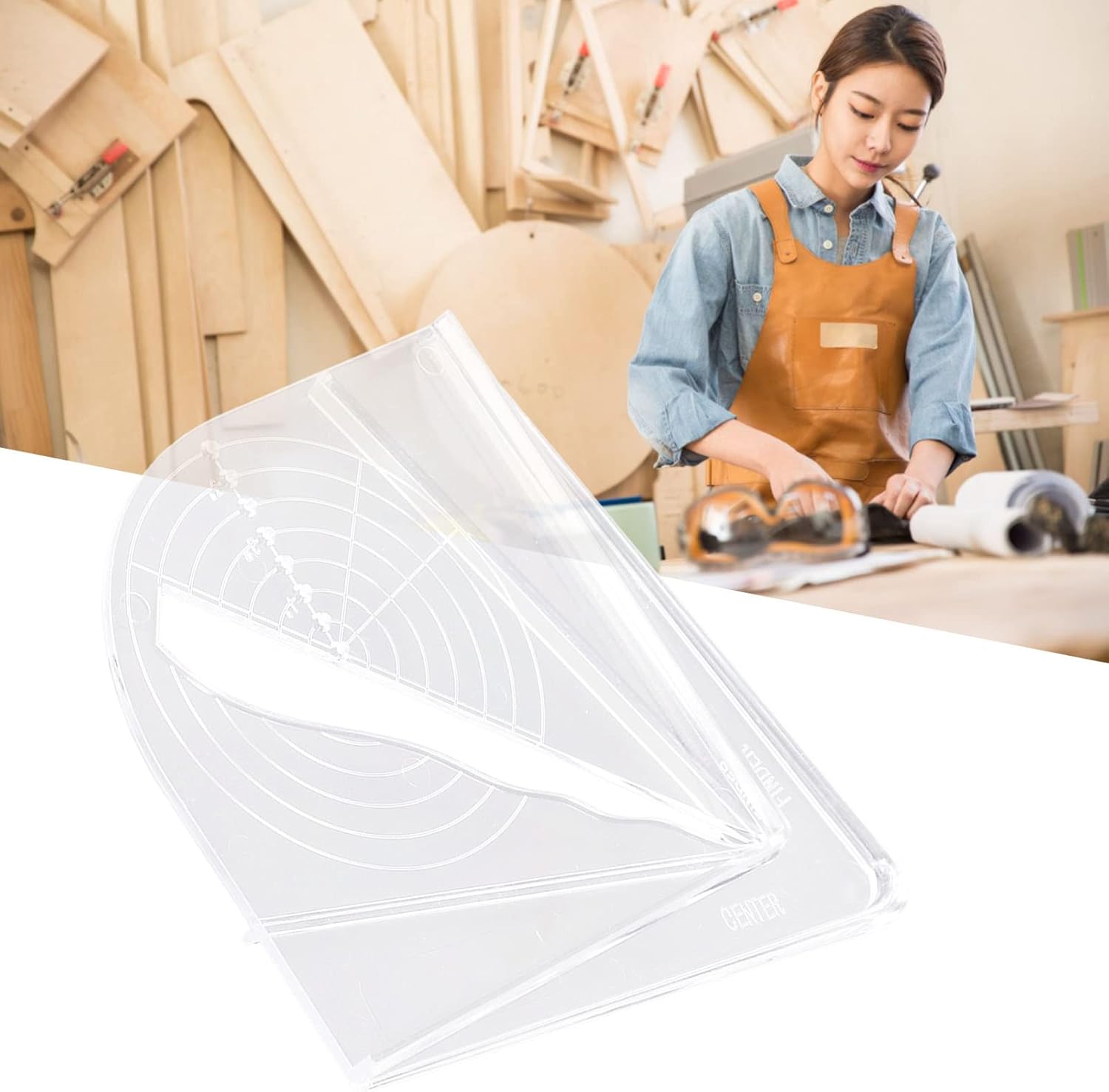Aladeno Acrylic Center Finder Protractor Transparent Measuring Tools Center Finder Tool Round Circle Center Finder Compass Tool for Irregular Wood Lathe Woodworking Carpenter