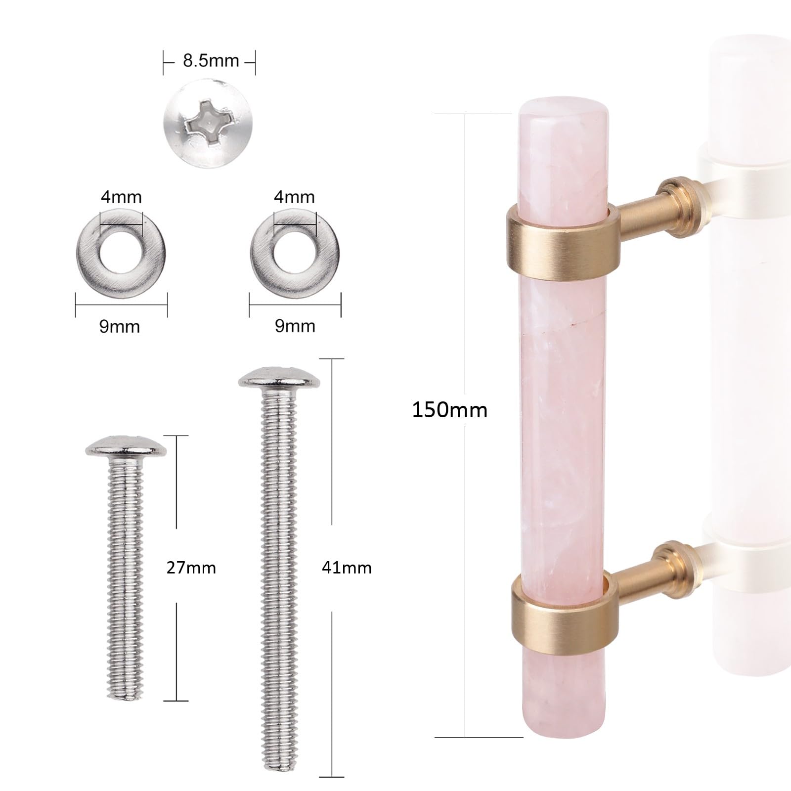 KYEYGWO 2 Pcs Natural Rose Quartz Crystal Cabinet Knobs with Screws - Image 2