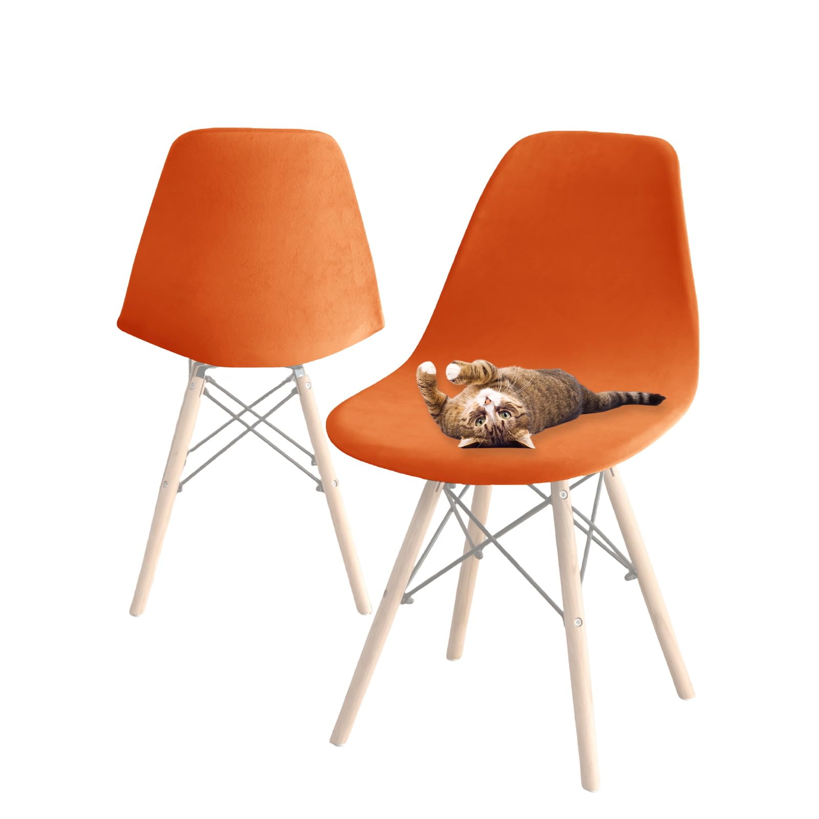 Stretch Modern Dining Chair Covers, Stretch Scandinavian Velvet Slipcovers Chair Protector Seat Covers, Shell Side Chair Covers, for Dining Room, Banquet & Party Decoration (Orange,2pcs)
