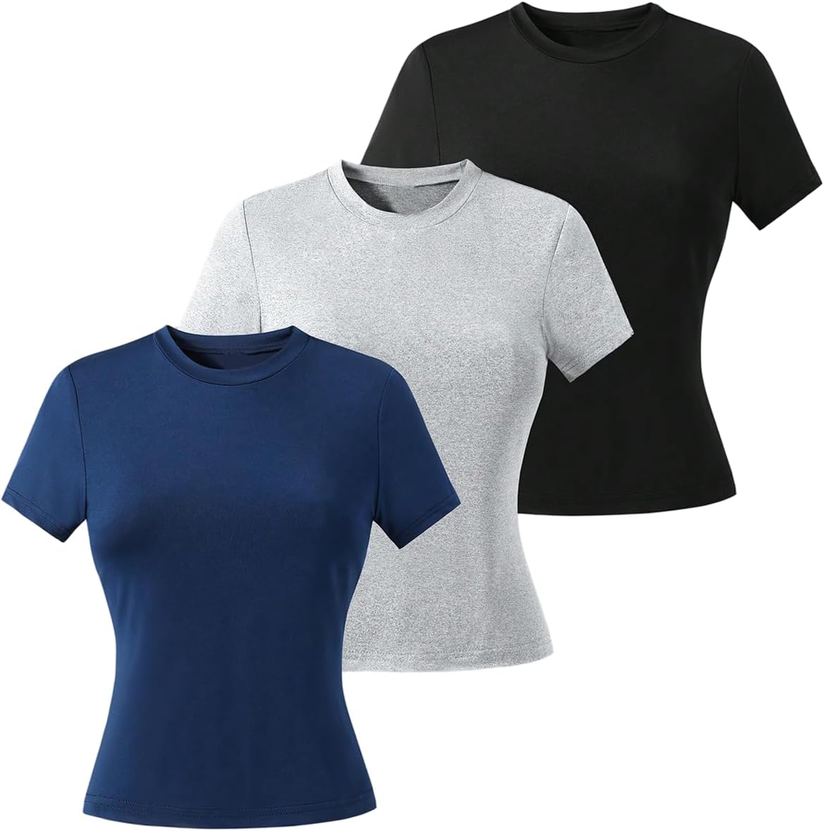 OYOANGLE Girl's 3 Pack Short Sleeve Tshirts Basic Solid Crew Neck Fitted Tee Shirt Summer Casual Tops