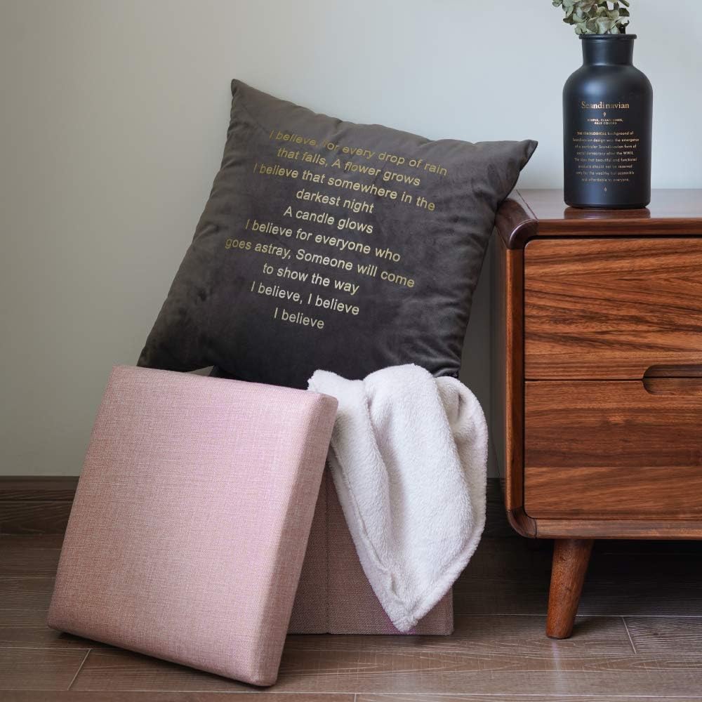 Lihio Folding Storage Ottoman Cube Foot Rest Stool Storage Seat Foldable Storage Boxes Hollow Design Padded with Memory Foam Lid Sofa Bed for Space Saving 11.8x11.8x11.8 Inch,Pink