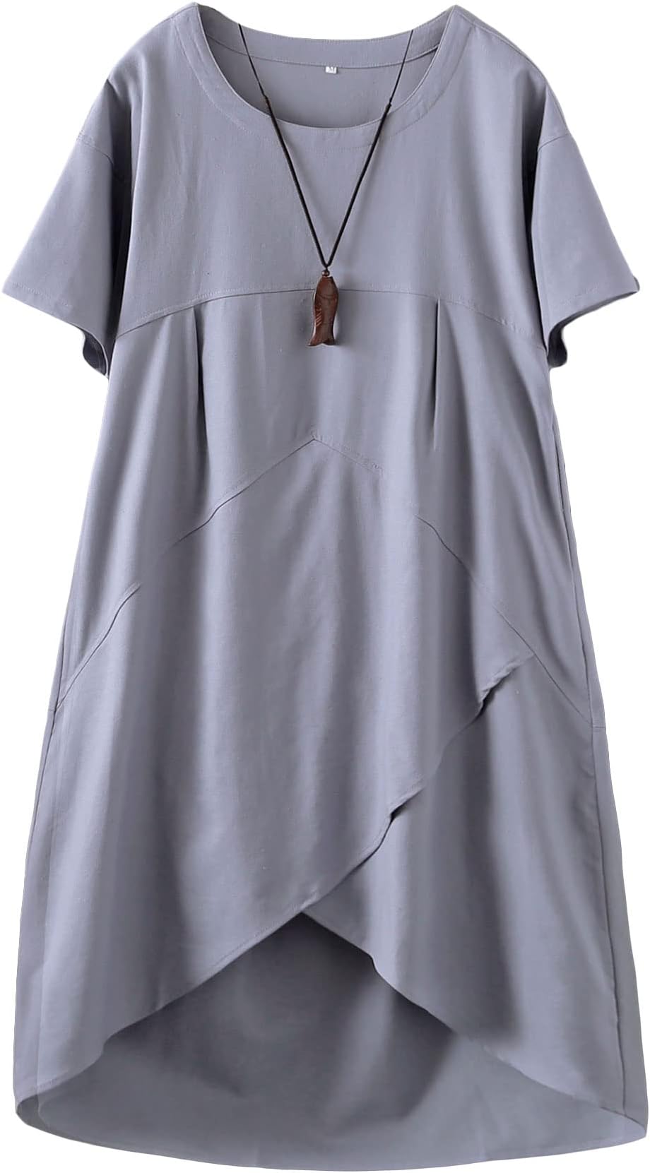MinibeeWomen's Casual Linen Dress Summer Short Sleeve Flowy Empire Waist Midi Dresses with Pockets