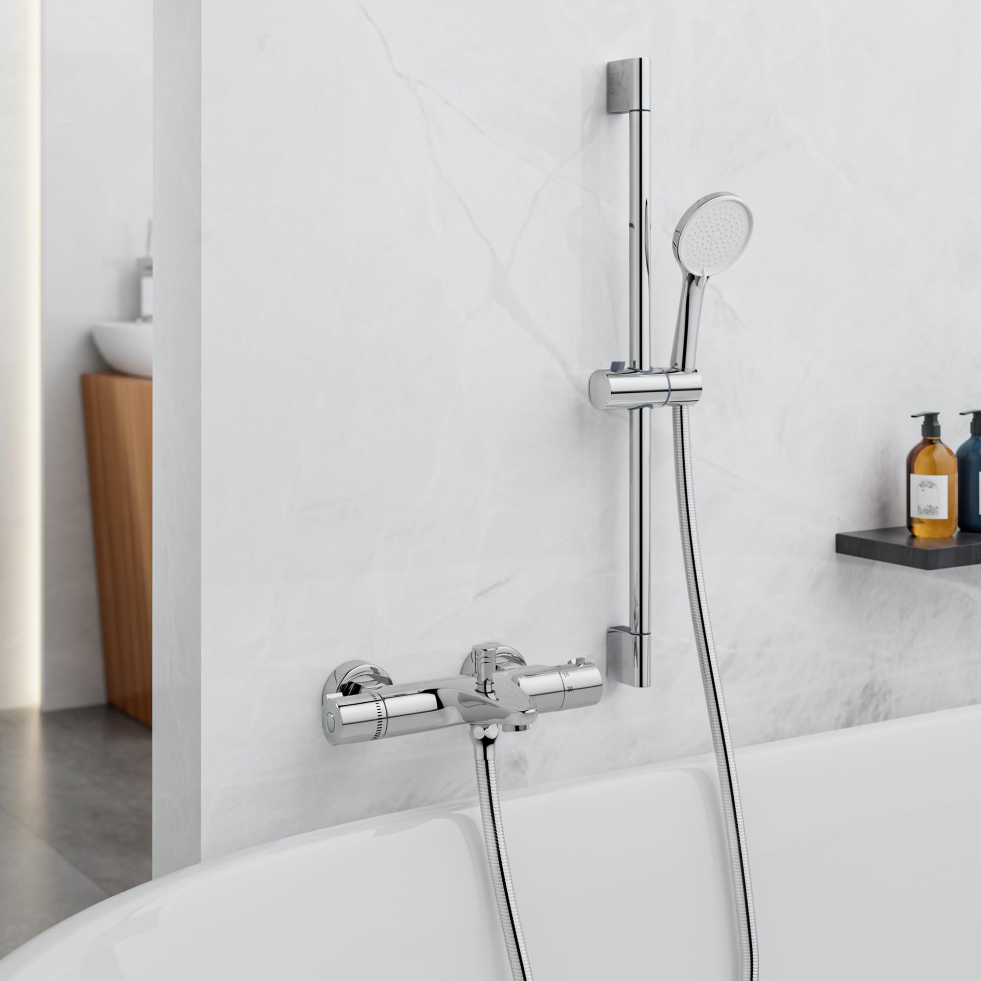 MORADO Thermostatic Shower Mixer Tap Set,Thermostatic Shower Mixer Bar with Shower Attachment,Shower Riser Kit