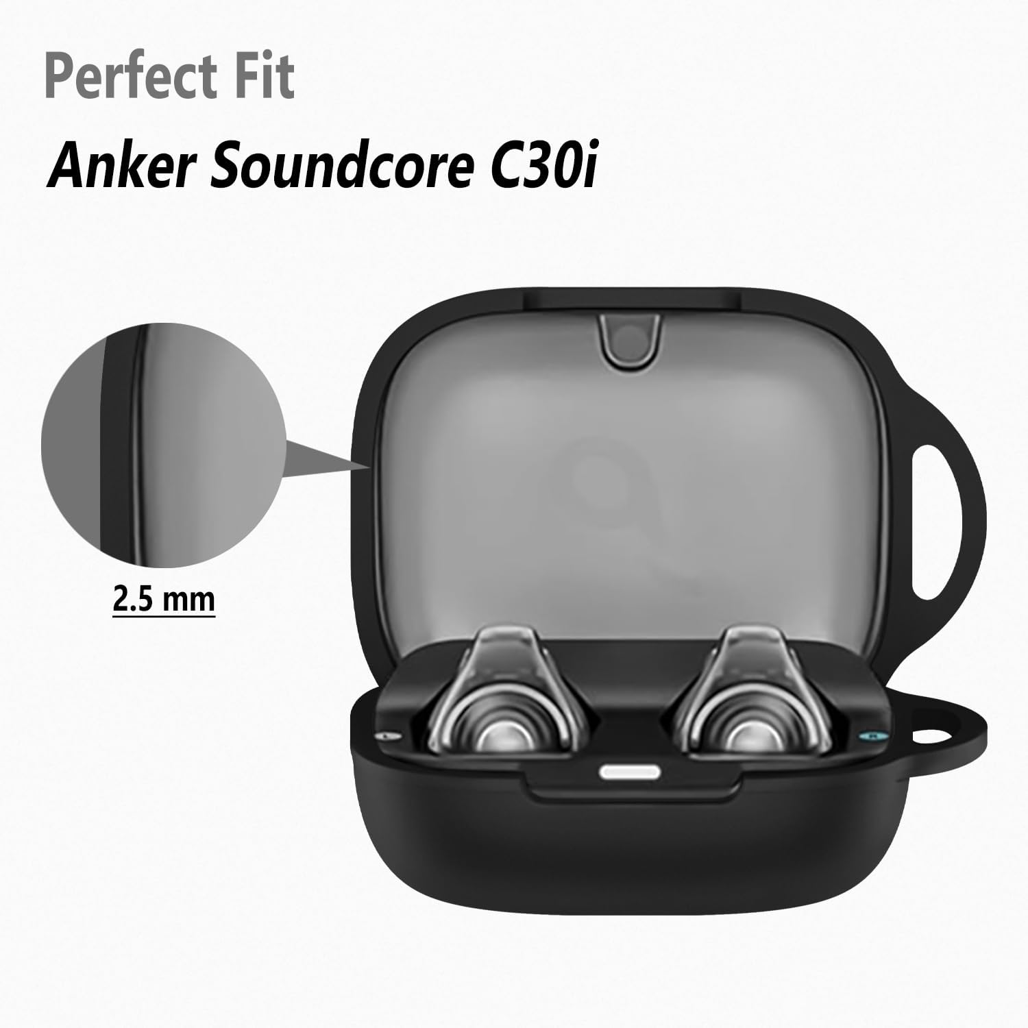 Geiomoo Silicone Protective Case for Anker Soundcore C30i, Soft Cover with Carabiner (Black) - Image 2