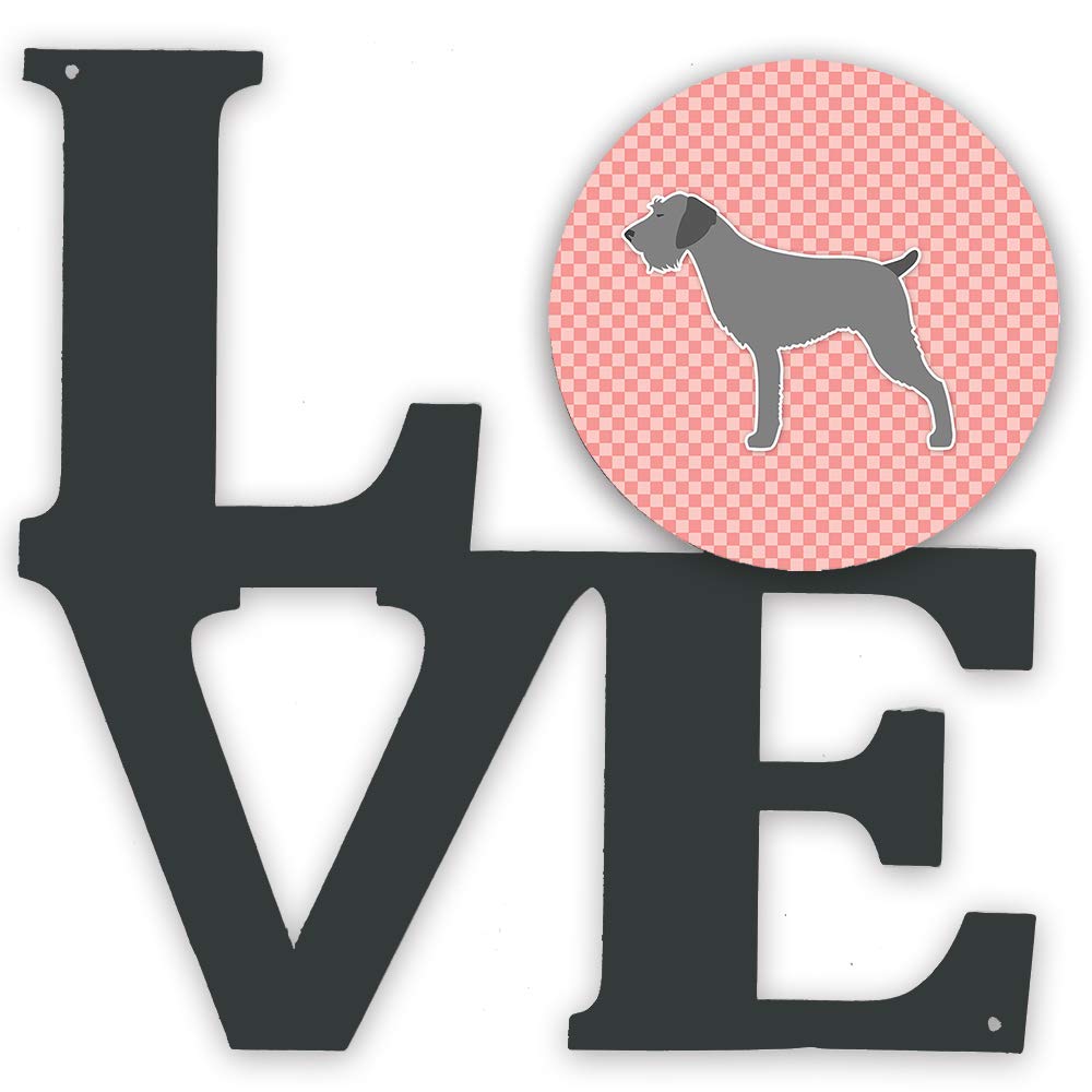 Caroline's Treasures BB3611WALV German Wirehaired Pointer Checkerboard Pink Metal Wall Artwork Love Indoor Outdoor Art Decor Patio, Bathroom, Kitchen Colorful Aluminum and Black Steel Sculpture
