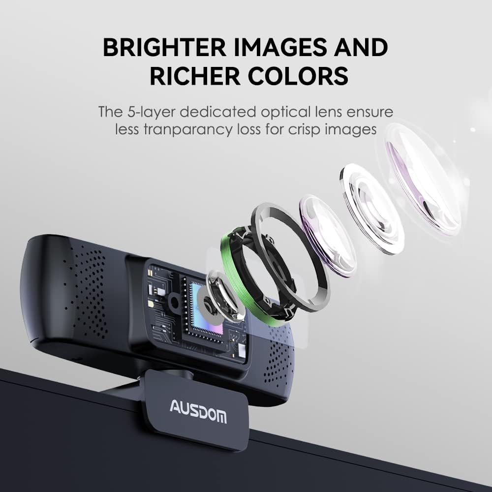 AUSDOM Webcam, Autofocus Webcam with Microphone, Privacy Cover, Plug and Play USB Computer Web Camera for Pro Streaming/Online Teaching/Video Calling/Zoom/Skype (Black-1080P)